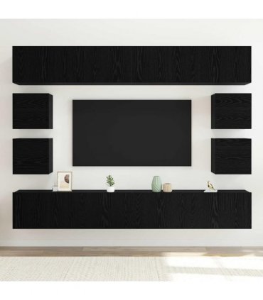 vidaXL TV Cabinet Set Wall-mounted Black Oak Engineered Wood