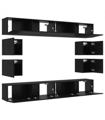 vidaXL TV Cabinet Set Wall-mounted Black Oak Engineered Wood