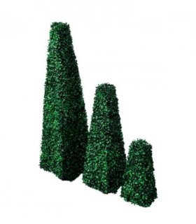Set of 3 Artificial Boxwood Pyramid Topiary