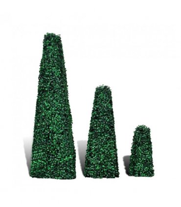 Set of 3 Artificial Boxwood Pyramid Topiary
