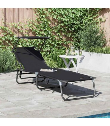 vidaXL Folding Sun Lounger Folding Black 190 x 57 x 81 cm Oxford