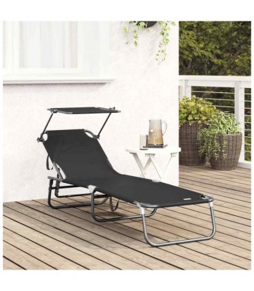 vidaXL Folding Sun Lounger Folding Black 190 x 57 x 81 cm Oxford