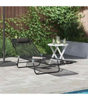 vidaXL Folding Sun Lounger Folding Black 182 x 55 x 85.5 cm Textilene