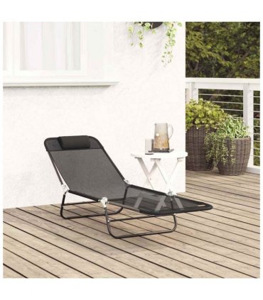 vidaXL Folding Sun Lounger Folding Black 182 x 55 x 85.5 cm Textilene