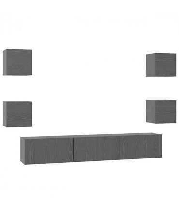 vidaXL TV Cabinet Set Wall-mounted 7 pcs Black Oak Engineered Wood