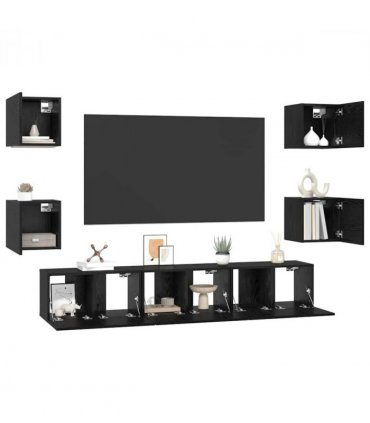 vidaXL TV Cabinet Set Wall-mounted 7 pcs Black Oak Engineered Wood