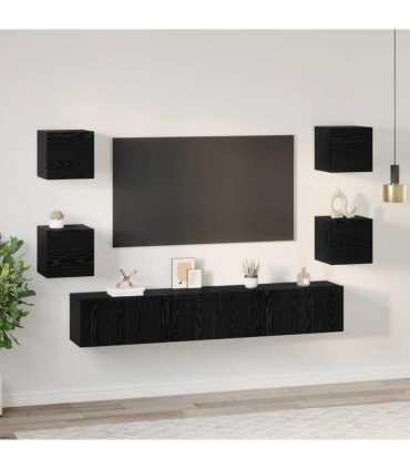vidaXL TV Cabinet Set Wall-mounted 7 pcs Black Oak Engineered Wood
