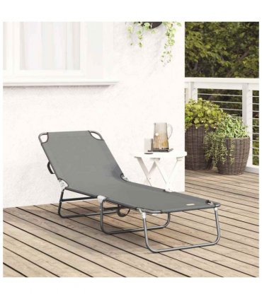 vidaXL Folding Sun Lounger Folding Grey 188 x 57 x 86.5 cm Polyester