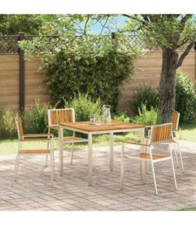 vidaXL Garden Chair 4 pcs Solid Acacia Wood and Stainless Steel