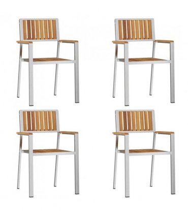 vidaXL Garden Chair 4 pcs Solid Acacia Wood and Stainless Steel