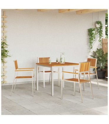 vidaXL Garden Chair 4 pcs Solid Acacia Wood and Stainless Steel