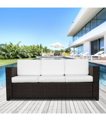 Outdoor Furniture 3 Seater Rattan Sofa Brown Wicker Weave Metal Frame Chair
