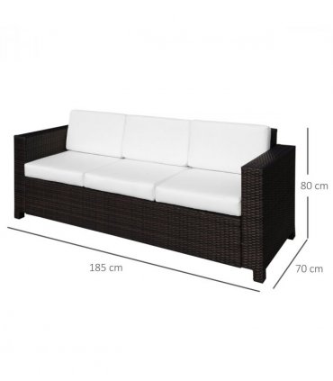 Outdoor Furniture 3 Seater Rattan Sofa Brown Wicker Weave Metal Frame Chair