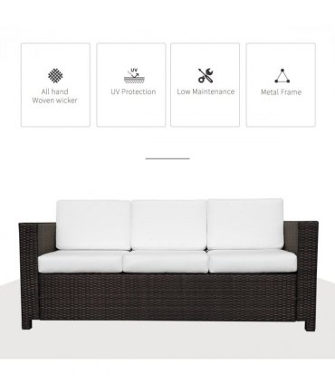 Outdoor Furniture 3 Seater Rattan Sofa Brown Wicker Weave Metal Frame Chair