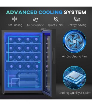 Freestanding Wine Cooler Fridge with Glass Door, 20 Bottle, LED Light