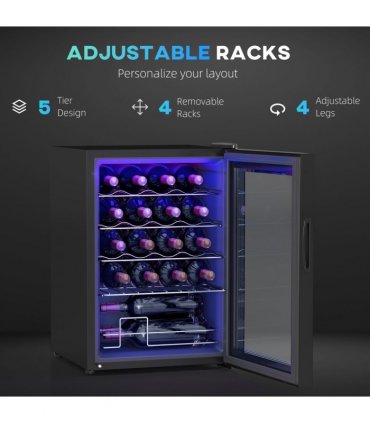 Freestanding Wine Cooler Fridge with Glass Door, 20 Bottle, LED Light