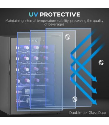 Freestanding Wine Cooler Fridge with Glass Door, 20 Bottle, LED Light