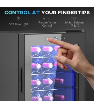 Freestanding Wine Cooler Fridge with Glass Door, 20 Bottle, LED Light