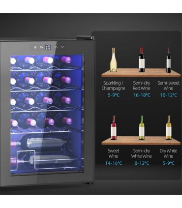 Freestanding Wine Cooler Fridge with Glass Door, 20 Bottle, LED Light