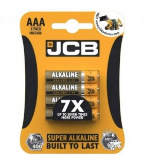 JCB AAA Super Alkaline Batteries 4 Per Card - Box of 10