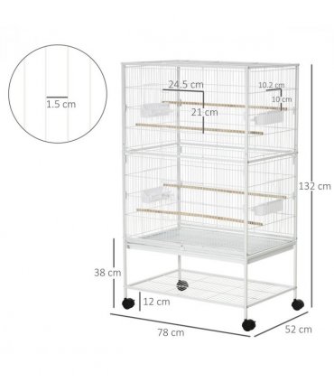 Large Bird Cage Budgie Cage for Finch Canaries Parrot with Stand White