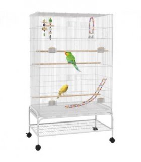 PawHut Bird Cage with Stand, Wheels, Toys, for Budgies, Finches, White
