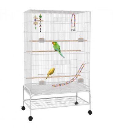 PawHut Bird Cage with Stand, Wheels, Toys, for Budgies, Finches, White