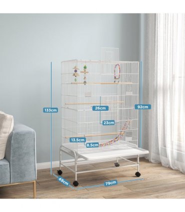 PawHut Bird Cage with Stand, Wheels, Toys, for Budgies, Finches, White