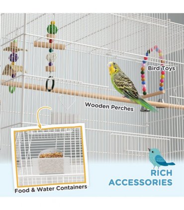 PawHut Bird Cage with Stand, Wheels, Toys, for Budgies, Finches, White