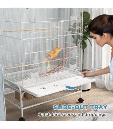 PawHut Bird Cage with Stand, Wheels, Toys, for Budgies, Finches, White