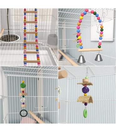 PawHut Bird Cage with Stand, Wheels, Toys, for Budgies, Finches, White