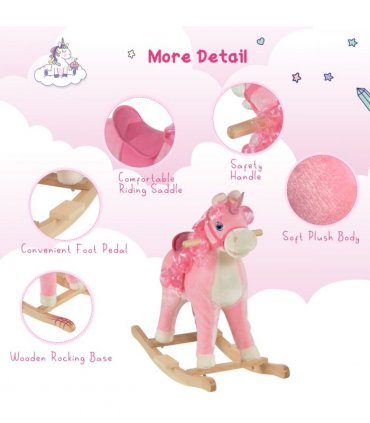 Kids Rocking Unicorn Ride-On Horse Pink 62H x 74L x 33Wcm 36-72 Mnths
