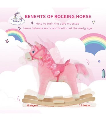 Kids Rocking Unicorn Ride-On Horse Pink 62H x 74L x 33Wcm 36-72 Mnths
