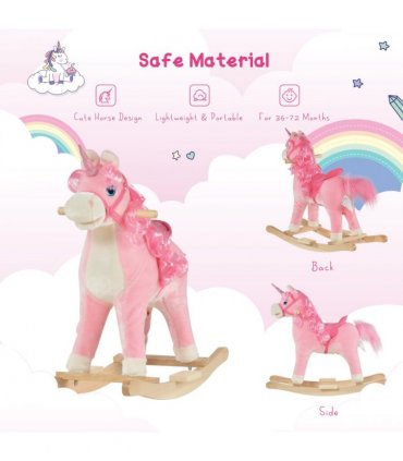 Kids Rocking Unicorn Ride-On Horse Pink 62H x 74L x 33Wcm 36-72 Mnths