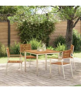 vidaXL Garden Chair 4 pcs Solid Acacia Wood and Stainless Steel