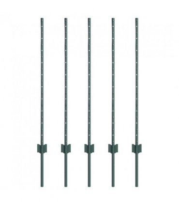 vidaXL Embedded Fence Post 5 pcs Green 140 cm Powder-Coated Steel