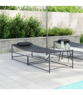 vidaXL Garden Sunbed with Pillow 2 pcs Black Powder-Coated Steel