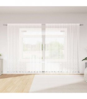 vidaXL Lace Curtain with Curtains Floral White 240 x 300 cm Polyester