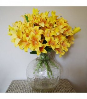 12 x 60cm Artificial Lily Stem Yellow (144 Flowers)