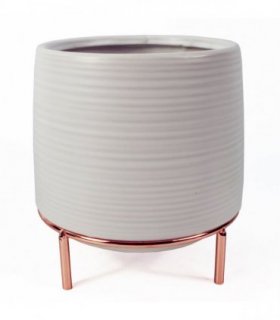 18cm White Ceramic Planter with Metal Stand