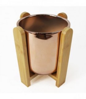 16cm Gold Ceramic Planter with Bamboo Stand