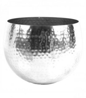 Large Metal bowl 22 x 18cm Hammered Silver Colour - Straight Edge