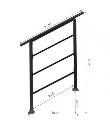 [Same Code：66442124  66442124]Handrails for Outdoor Steps, Wrought Iron Handrail Fits 1 or 3 Steps, Transitional Handrail with Installation Kit, Black