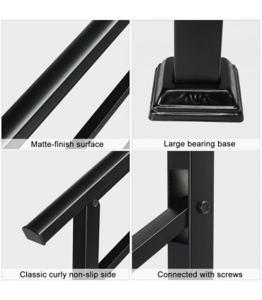 [Same Code：66442124  66442124]Handrails for Outdoor Steps, Wrought Iron Handrail Fits 1 or 3 Steps, Transitional Handrail with Installation Kit, Black