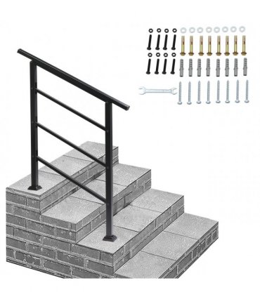 [Same Code：66442124  66442124]Handrails for Outdoor Steps, Wrought Iron Handrail Fits 1 or 3 Steps, Transitional Handrail with Installation Kit, Black