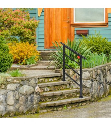 [Same Code：66442124  66442124]Handrails for Outdoor Steps, Wrought Iron Handrail Fits 1 or 3 Steps, Transitional Handrail with Installation Kit, Black