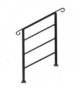[Same Code：52168185  78675783]Handrails for Outdoor Steps, Wrought Iron Handrail Fits 1 or 3 Steps, Transitional Handrail with Installation Kit, Black