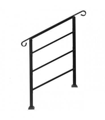 [Same Code：52168185  78675783]Handrails for Outdoor Steps, Wrought Iron Handrail Fits 1 or 3 Steps, Transitional Handrail with Installation Kit, Black