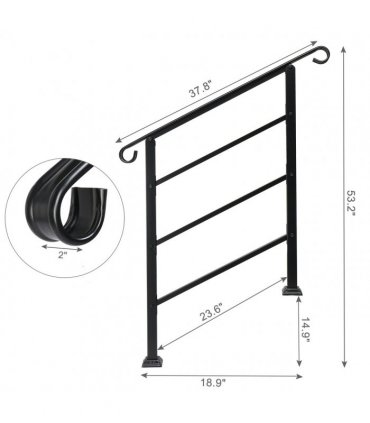 [Same Code：52168185  78675783]Handrails for Outdoor Steps, Wrought Iron Handrail Fits 1 or 3 Steps, Transitional Handrail with Installation Kit, Black
