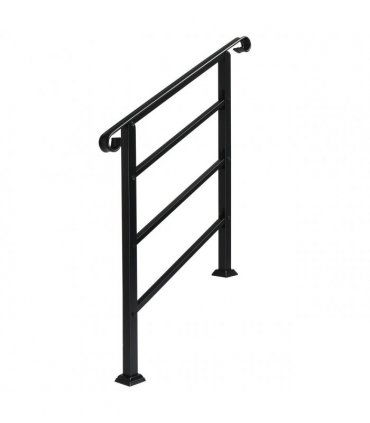 [Same Code：52168185  78675783]Handrails for Outdoor Steps, Wrought Iron Handrail Fits 1 or 3 Steps, Transitional Handrail with Installation Kit, Black